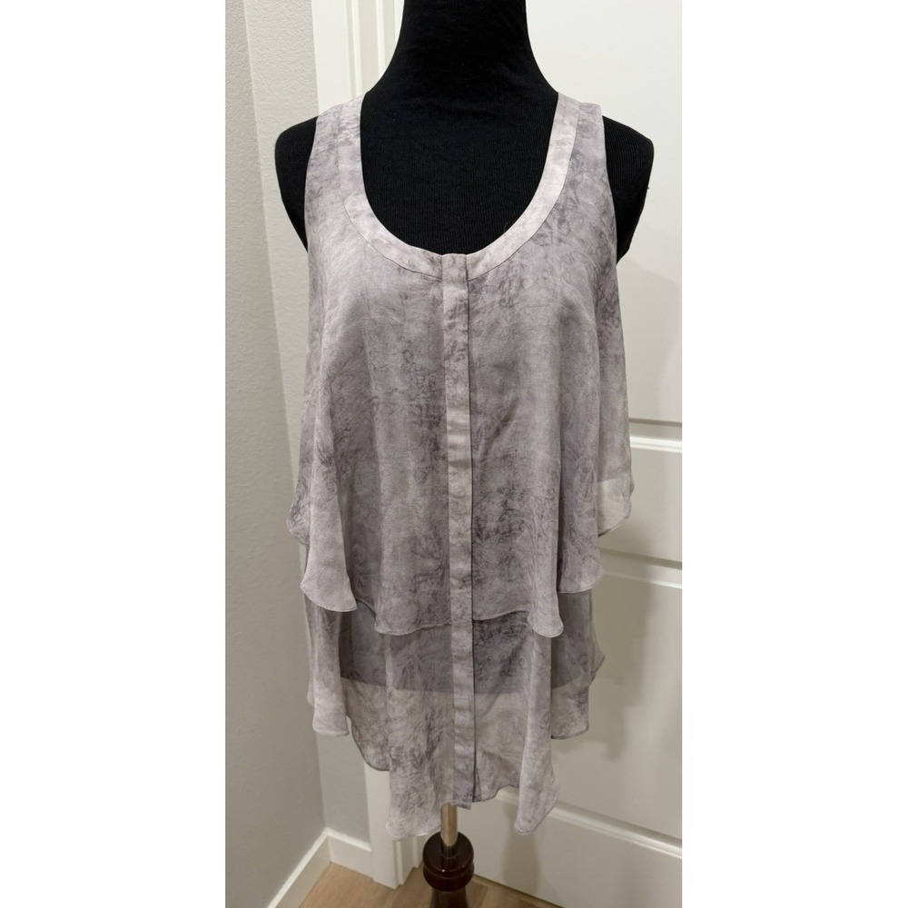 Derek Lam 10 Crosby Gray Silk Top Size 0 Sleeveless Blouse Tank Shell Tiered